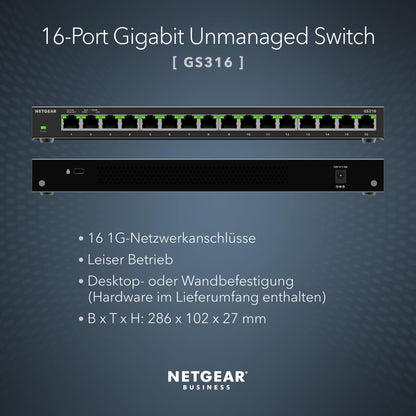 NETGEAR GS316 16-Port Gigabit Ethernet Unmanaged Switch