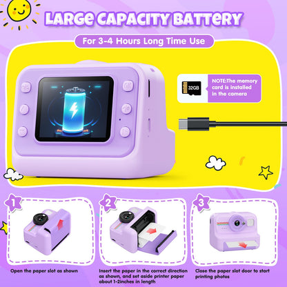 HiMont Kinderkamera Sofortbildkamera KC02 mit 32GB Karte, Violett