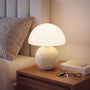 Dawnwake Pilzlampe LED Tischlampe dimmbar mit Keramiksockel weiss, mundgeblasener Glasschirm