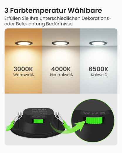 ALUSSO LED Einbaustrahler 230V dimmbar schwarz 68mm 7W IP44, 6er Set