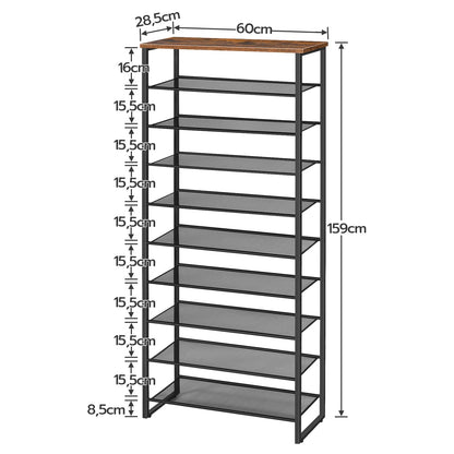 HOOBRO EBF601XJ01 Schuhregal 10-Ebenen schmal - Vintagebraun-Schwarz