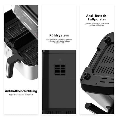 Dual Zone Heissluftfritteuse - Doppelkammer 10L Airfryer mit 2 Körben