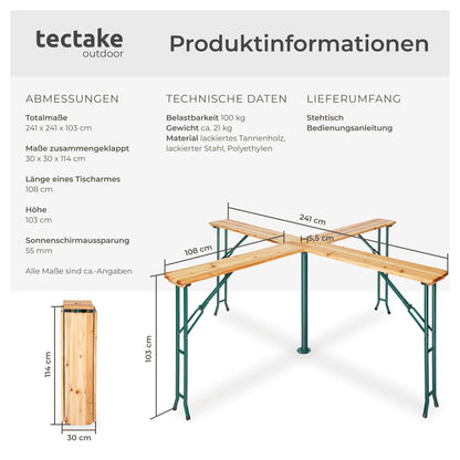 tectake® Stehtisch Quattro XXL Klapptisch - Holz outdoor