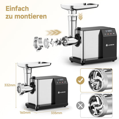 AAOBOSI Fleischwolf elektrisch 3000 W mit LED-Display, MG102A