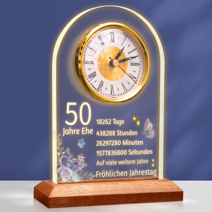 OkiyiD Quarzuhr 50. Hochzeitstag, goldfarbene Tischuhr aus Acryl