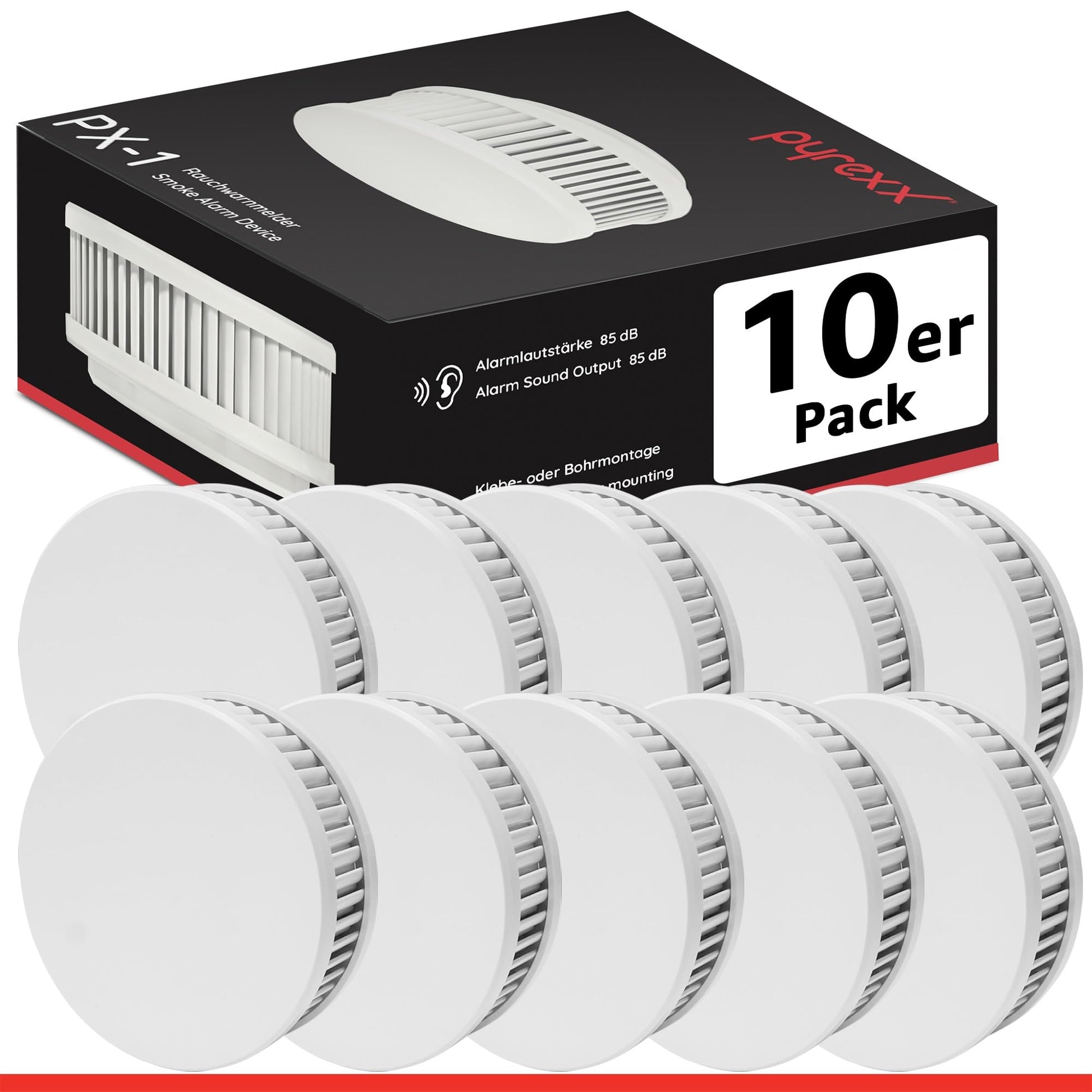 Pyrexx PX-1 Rauchwarnmelder mit Magnethalterung, 10er-Set, weiss