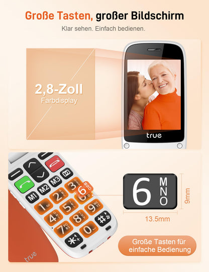 TRUE S70 Seniorenhandy, Klapphandy mit Sturzerkennung und SOS-Taste
