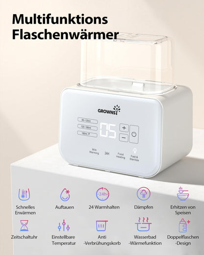 Grownsy Flaschenwärmer 9-in-1 mit Sterilisator und LCD-Display