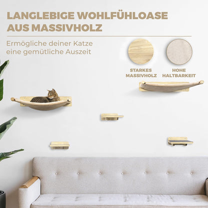 WOOWOOD Katzen Kletterwand Set mit Hängematte und Katzentreppe