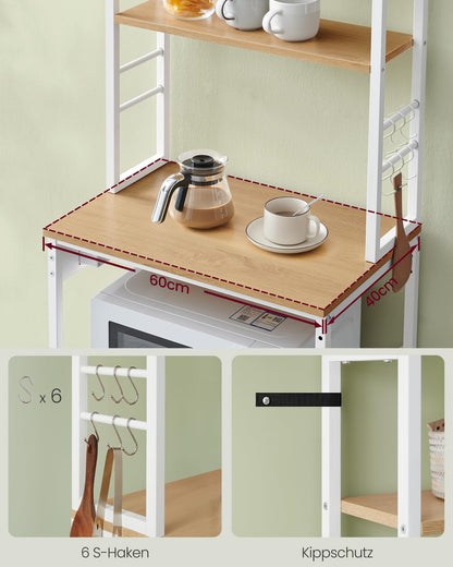 VASAGLE Küchenregal KKS124Y01 mit Steckdosen – Goldeiche/Weiss