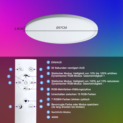 ONDTA LED Deckenleuchte Dimmbar RGB Panel Ø57cm – Neutralweiss 4000K