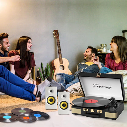 Trynnay Koffer-Plattenspieler mit Bluetooth, 3 Geschwindigkeiten