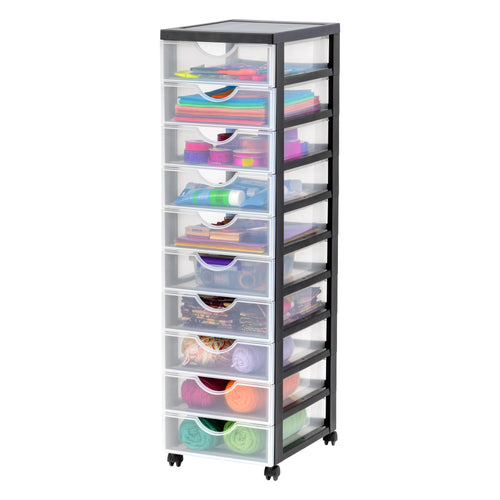 Iris Ohyama Schubladenbox mit Rollen, 10 Schubladen, Schwarz, DDDC-010 aus BPA-freiem Kunststoff