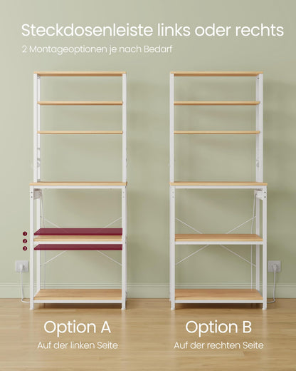 VASAGLE Küchenregal KKS124Y01 mit Steckdosen – Goldeiche/Weiss