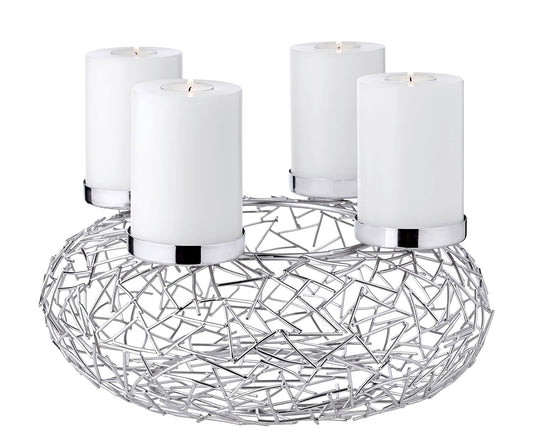 EDZARD Adventskranz Milano – Edelstahl vernickelt 34cm silberfarben. Runder Kerzenhalter für 4 Adventskerzen.