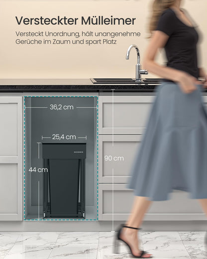 SONGMICS Mülleimer Küche, ausziehbar, 2 x 15 L, Unterschrank
