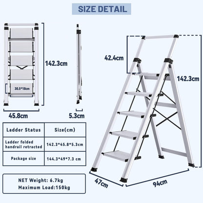 XinSunho Stufenleiter Klappbar Aluminium - 5 Stufen