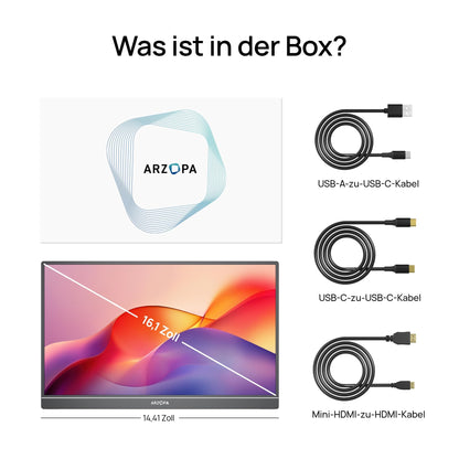 ARZOPA 16.1" Tragbarer Monitor FHD IPS – für Laptop