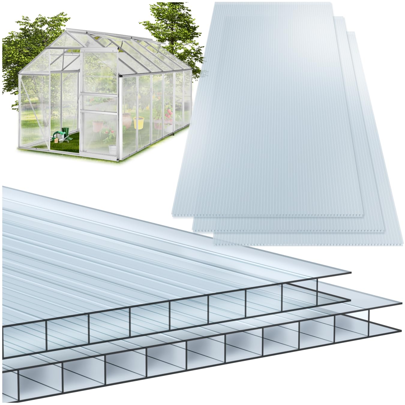 tectake Polycarbonat Doppelstegplatten 10er Set 121 x 60,5 cm, lichtdurchlässig, für Gewächshaus