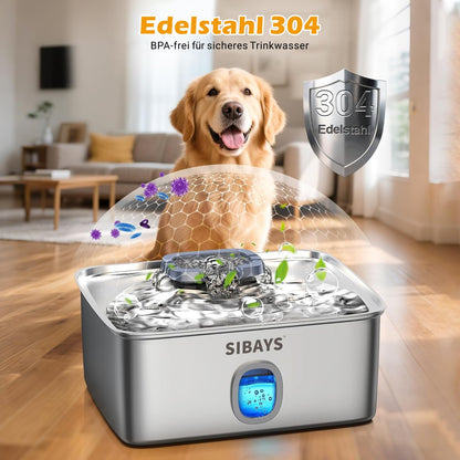SIBAYS Trinkbrunnen 15L Edelstahl mit LED für Katzen und Hunde