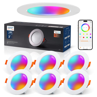 VARICART LED Einbaustrahler 230V RGB+CCT 7W dimmbar IP44 6er Set, flach und rund