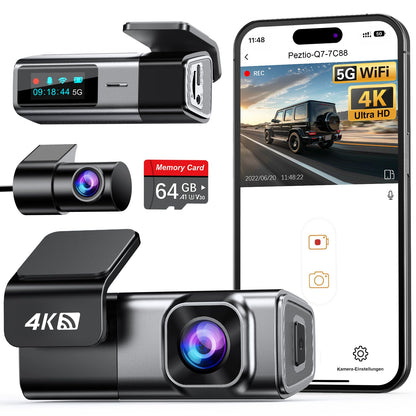 Navycrest Q7 Dashcam Auto vorne hinten, 4K+1080P mit 5GHz WiFi, kompakte Dual-Autokamera