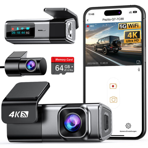 Navycrest Q7 Dashcam Auto vorne hinten, 4K+1080P mit 5GHz WiFi, kompakte Dual-Autokamera