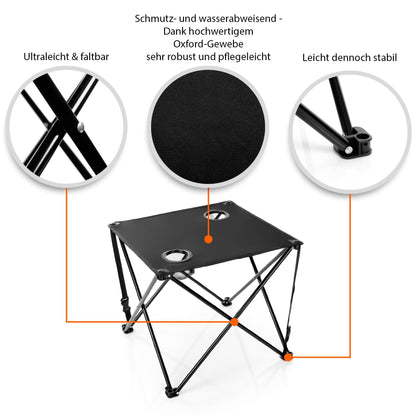 BigDean Campingset 2 Faltstühle mit Campingtisch faltbar schwarz