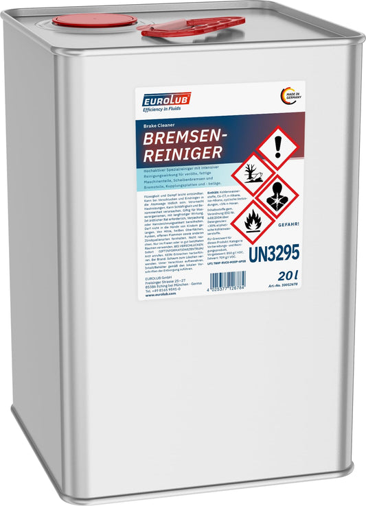 EUROLUB Bremsenreiniger Reinigungsmittel für Profis - 20 Liter. Silberner Kanister. Reinigt und entfettet Bremsen professionell.