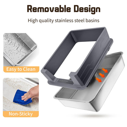 Bartuke Katzentoilette Edelstahl XXXL Katzenklo - Dunkelgrau