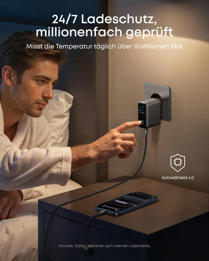Anker 100W USB-C Ladegerät, 3-Port GaN Wandladegerät mit Display