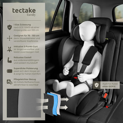tectake Kindersitz Sophie i-Size Autositz mit 5-Punkt-Gurt, dunkelgrau