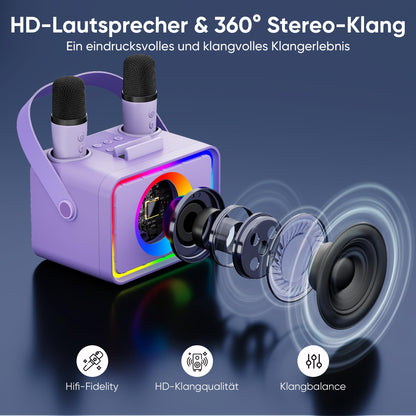 Wowstar Karaoke Maschine mit 2 Mikrofonen, Bluetooth Lautsprecher
