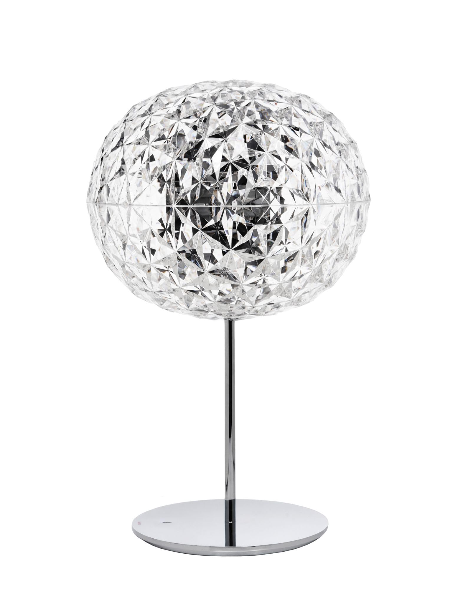 Kartell Planet Tischleuchte mit Metallgestell glasklar dimmbar. Glasklare, kugelförmige Leuchte mit Metallrahmen für Akzent- oder Stimmungsbeleuchtung.