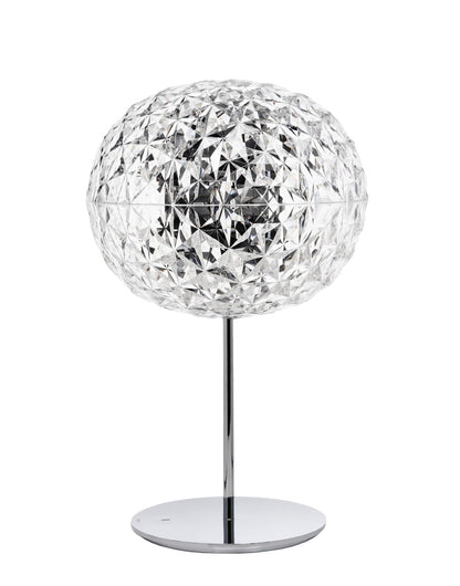 Kartell Planet Tischleuchte mit Metallgestell glasklar dimmbar. Glasklare, kugelförmige Leuchte mit Metallrahmen für Akzent- oder Stimmungsbeleuchtung.