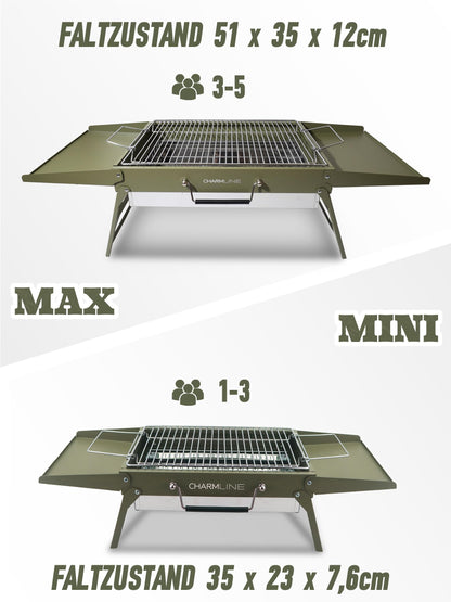 Charmline Holzkohlegrill, klappbarer Campinggrill 51 x 35 cm, Grün