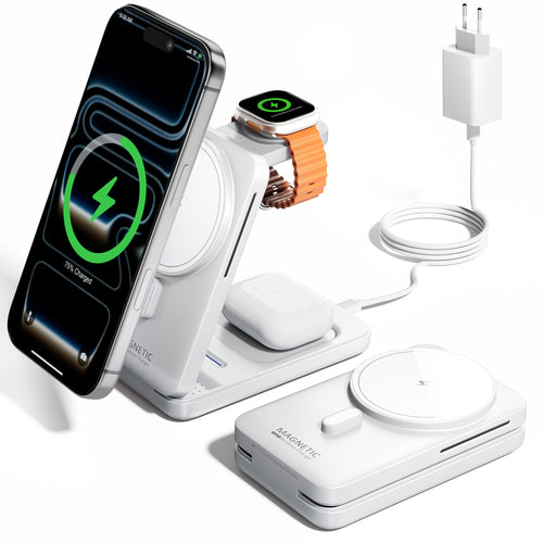 KPON S28 3-in-1 MagSafe Ladestation für iPhone, Apple Watch, AirPods, weiss, faltbar