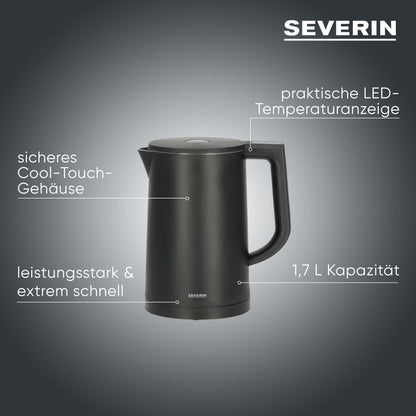 SEVERIN Cool-Touch Wasserkocher WK 3484, doppelwandig, 1,7 L, schwarz