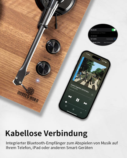 ANGELS HORN vintage Plattenspieler Bluetooth – externe Lautsprecher