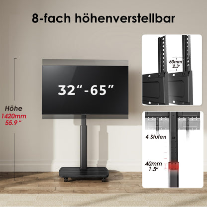 AOKCOS TV Ständer rollbar, höhenverstellbar, 32-65 Zoll, schwarz
