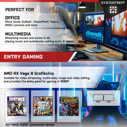 SYSTEMTREFF Basic Gaming PC AMD Ryzen 7 5700G 32GB RAM 1TB NVMe