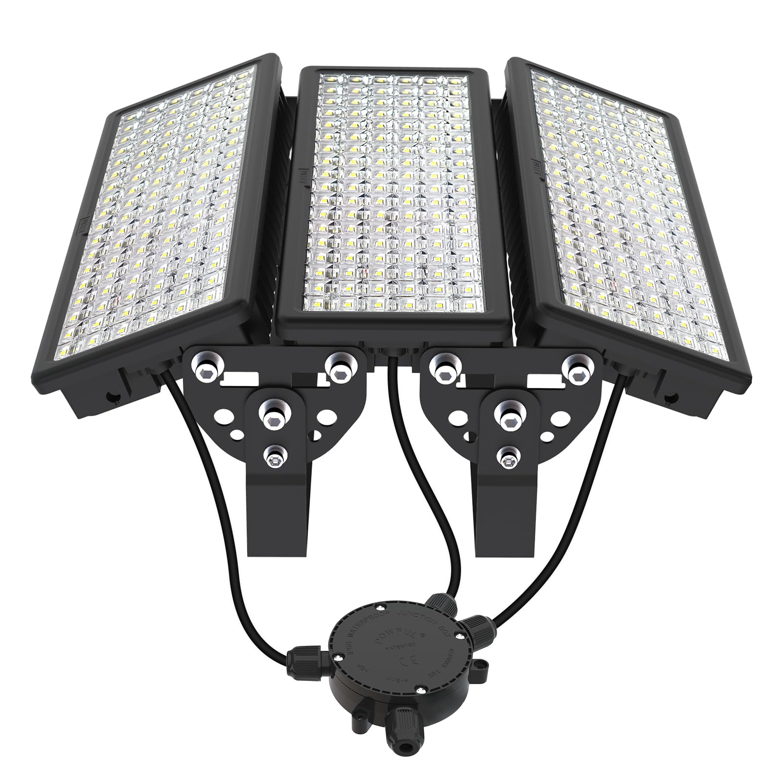 HOPEDAMAI 300W LED Aussenstrahler Kaltweiss 6500K IP67. Rechteckiger, grauer LED-Strahler zur leistungsstarken Außenbeleuchtung.