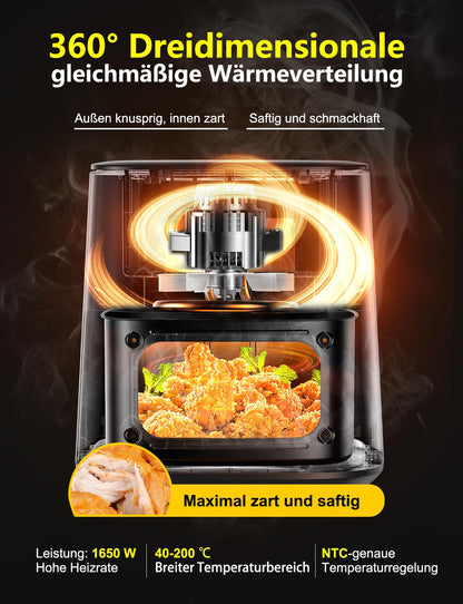 KitchenPro Airfryer XXL Heissluftfritteuse 7.2L – Sichtfenster