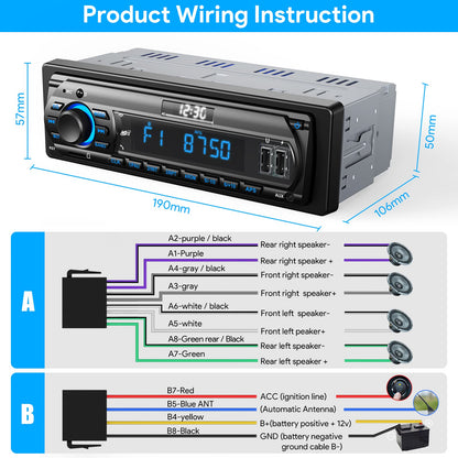 Wistrue R2207 Autoradio Bluetooth RDS FM/AM 1 DIN MP3 USB