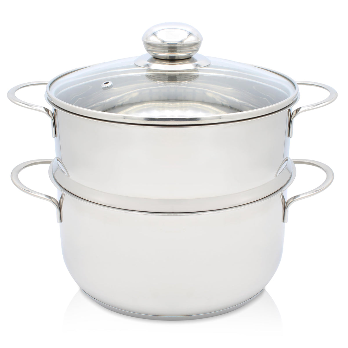 Krüger Edelstahl-Kartoffeldämpfer 20 cm Dampfgarer mit Glasdeckel – Kochtopf aus Edelstahl mit Schüttrand