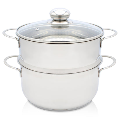 Krüger Edelstahl-Kartoffeldämpfer 20 cm Dampfgarer mit Glasdeckel – Kochtopf aus Edelstahl mit Schüttrand