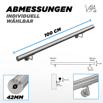 V2Aox Handlauf Edelstahl Treppengeländer, 42 mm, Länge 100 cm