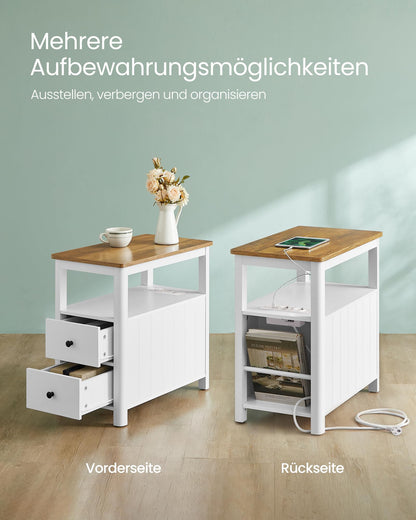 VASAGLE Beistelltisch LET327W14, Nachttisch mit Steckdosenleiste