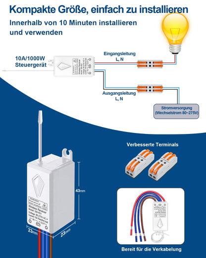Thinkbee Funk Lichtschalter Set 230V, 3-fach mit 3 Empfängern, IP66