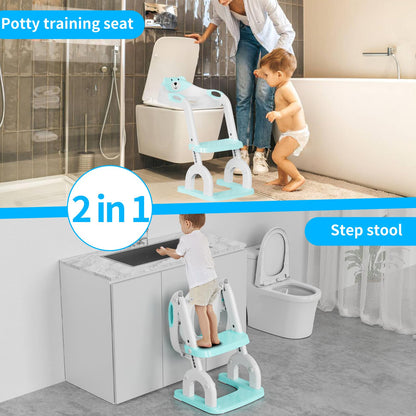 KYYOKE Toilettentrainer mit Treppe, 2-in-1 Kindertoilettensitz, blau